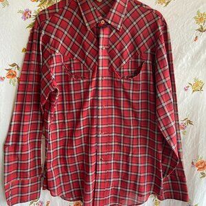 Vintage Levi's Pearl Snap Red Plaid Western Shirt Women's L Cowgirl Retro